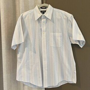 Croft & Barrow Men's Blue and Tan Striped Oxford button down shirt, Neck 17